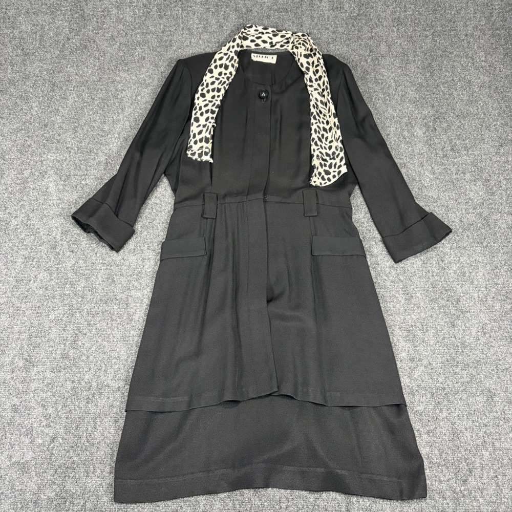 Vintage Studio I Black Layered Midi Dress Animal Print Scarf Accent Pockets
